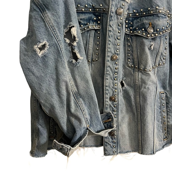 Free People Blue Studded Denim Jacket - Picture 6 of 13